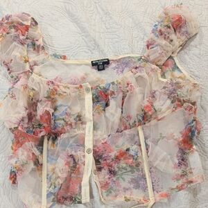 PrettyLittleThing Sheer Floral Blouse - Pastel Hues